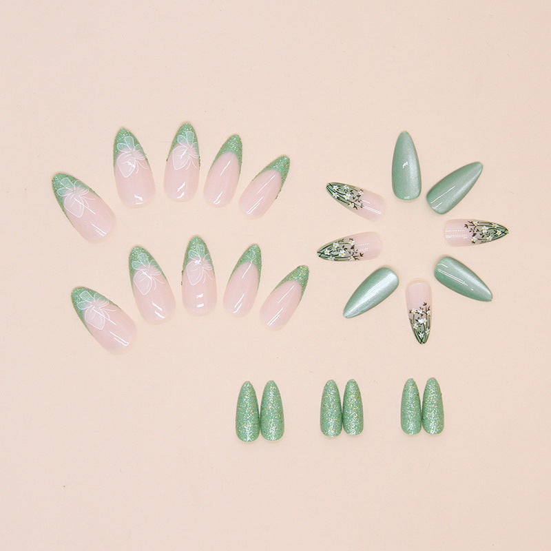 24pcs/Set French Cat Eye Floral & Butterfly Press-On Nails