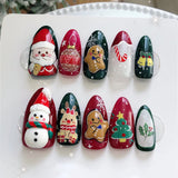 24pcs/Set Christmas Deer Gingerbread Men Snowmen Press-On Nails