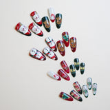 24pcs/Set Christmas Deer Gingerbread Men Snowmen Press-On Nails