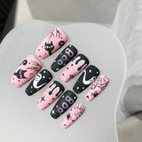 30pcs/Set Halloween Black Spider Web Kitten Ghost Press-On Nails