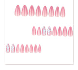 24pcs/Set Pink Cat Eye White Flowers Press-On Nails