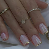 24pcs/Set Glitter Gold Trim French Press-On Nails