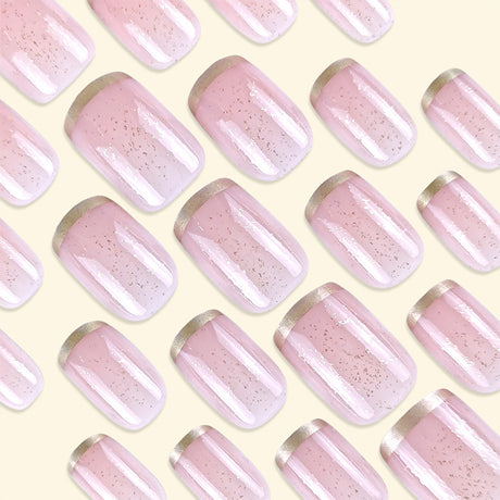 24pcs/Set Glitter Gold Trim French Press-On Nails