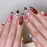 24pcs/Set Glitter Leopard Blush Flower Cherry Press-On Nails