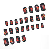 24pcs/Set Matte Vermilion Butterfly Black Vintage Press-On Nails