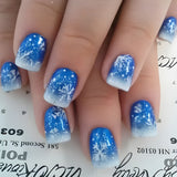 24pcs/Set Short Style Christmas Blue Glitter Press-On Nails