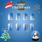 24pcs/Set Short Style Christmas Blue Glitter Press-On Nails