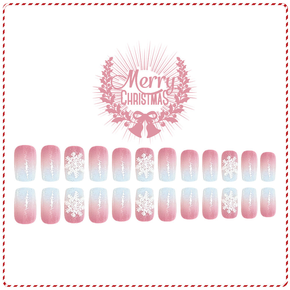 24pcs/Set French Christmas Snowflake Press-On Nails