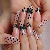 24pcs/Set Almond French Bow With Polka Dots Press-On Nails
