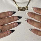 24pcs/Set Black White Polka Dot French Trim Ladybug Press-On Nails