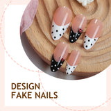 24pcs/Set Black White Polka Dot French Trim Ladybug Press-On Nails