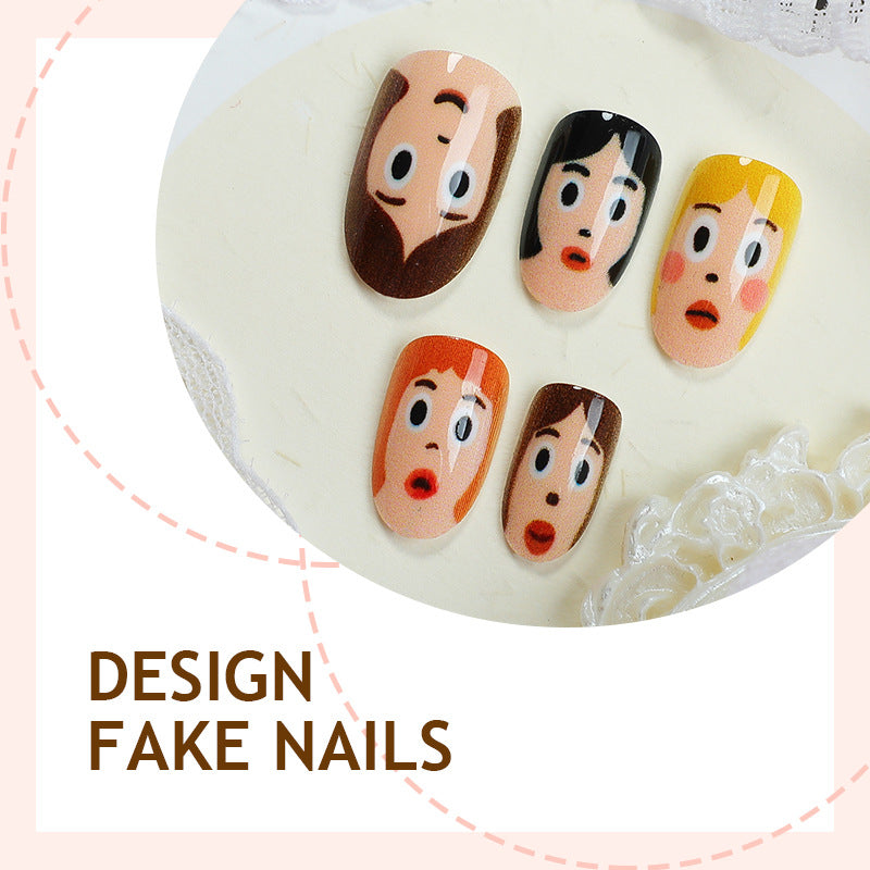 24pcs/Set Short Square Cartoon Face Press-On Nails