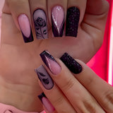 24pcs/Set Dark Purple Blossom Pink Press-On Nails