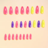 24pcs/Set Purple Yellow Pink Multicolor Press-On Nails