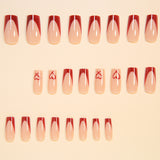 24pcs/Set Wine Red French Hearts Tip Press-On Nails