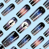 24pcs/Set Lavender Swirl With Stars And Elves Press-On Nails