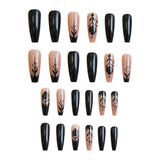 24pcs/Set Night Rose Black Pattern Press-On Nails
