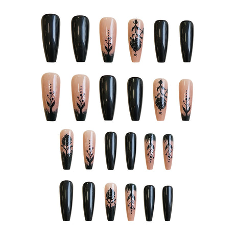 24pcs/Set Night Rose Black Pattern Press-On Nails