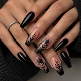 24pcs/Set Night Rose Black Pattern Press-On Nails