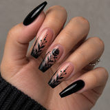 24pcs/Set Night Rose Black Pattern Press-On Nails