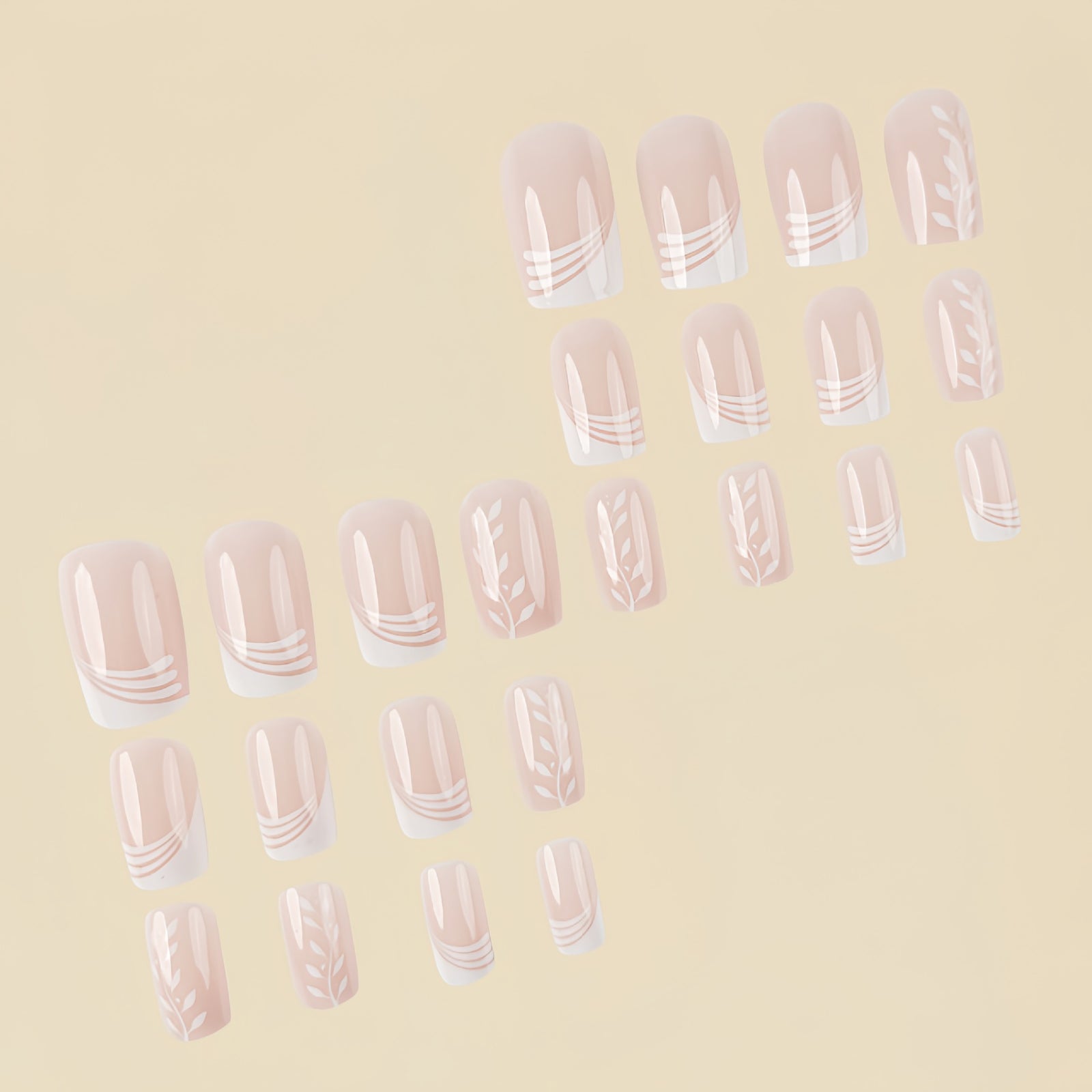 24pcs/Set White Multi-Stripe Vine French Style Press-On Nails