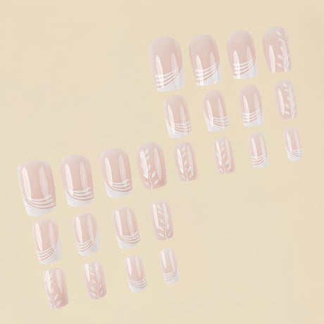 24pcs/Set White Multi-Stripe Vine French Style Press-On Nails