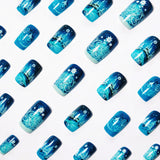 24pcs/Set Christmas Starlight Meteor Silver Thread Blue Ombre Press-On Nails
