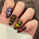 24pcs/Set Halloween Black Cat Eye Dark Playful Skeleton Press-On Nails