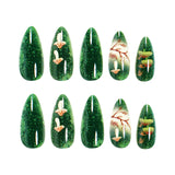 24pcs/Set  Green Mirror Powder Mushroom Forest Press-On Nails