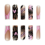 24pcs/Set Matte Halloween Ghost Bat Spiderweb Line Art Press-On Nails