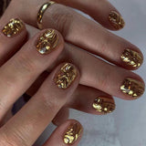 24pcs/Set Short Round 3D Gold-Flowed Press-On Nails