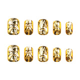 24pcs/Set Short Round 3D Gold-Flowed Press-On Nails