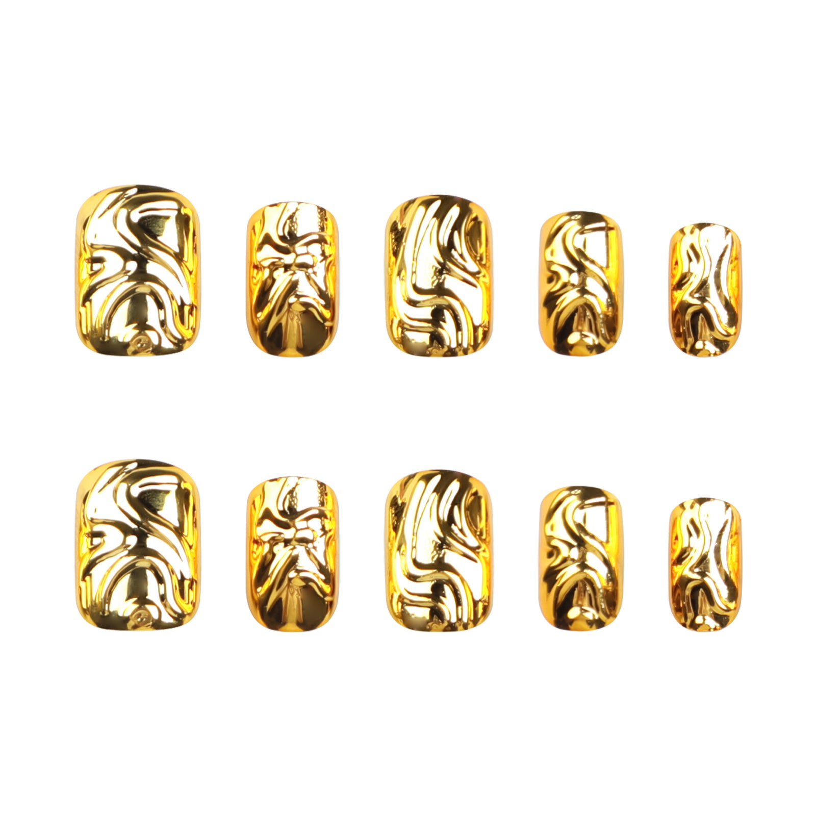 24pcs/Set Short Round 3D Gold-Flowed Press-On Nails