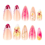 24pcs/Set 3D Floral Leopard Print French Ombre Press-On Nails