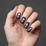 24pcs/Set Halloween Black Skull Rose Press-On Nails
