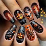 24pcs/Set Halloween Pumpkin Ghost Cobweb Press-On Nails