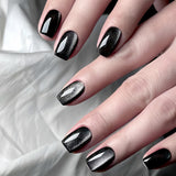 24pcs/Set Short Black Pearl Cat Eye Press-On Nails