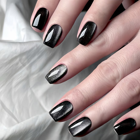 24pcs/Set Short Black Pearl Cat Eye Press-On Nails