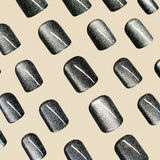 24pcs/Set Short Black Pearl Cat Eye Press-On Nails