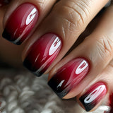 24pcs/Set Red To Black French Ombre Press-On Nails