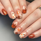 24pcs/Set Halloween Short Ghost Floral Pumpkin Press-On Nails