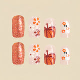 24pcs/Set Halloween Short Ghost Floral Pumpkin Press-On Nails