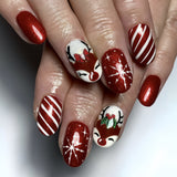 24pcs/Set Crimson Christmas Deer Press-On Nails