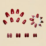 24pcs/Set Crimson Christmas Deer Press-On Nails