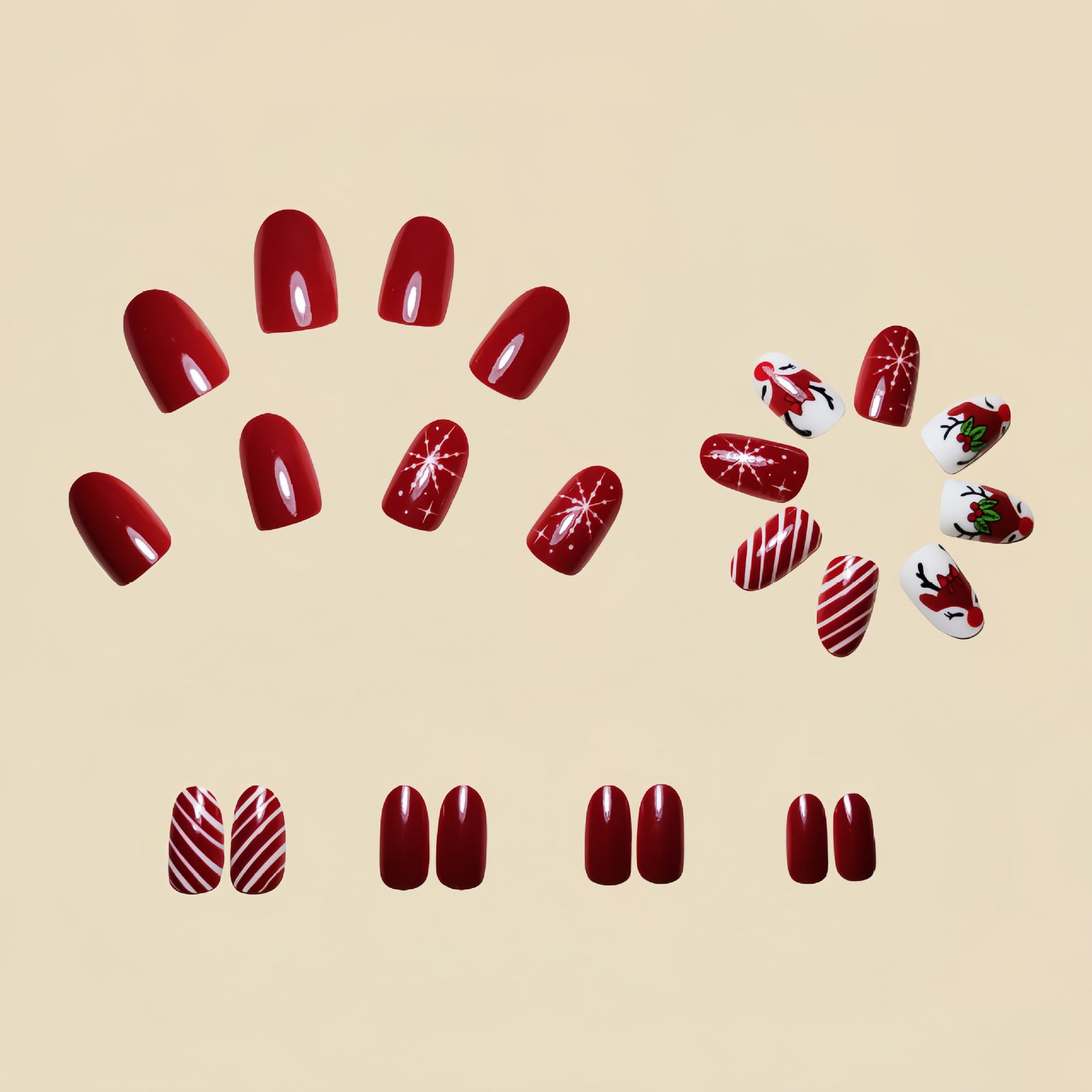 24pcs/Set Crimson Christmas Deer Press-On Nails