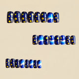 24pcs/Set Blue Stars Moon Clouds Press-On Nails