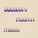 24pcs/Set Blue French White Flowers Press-On Nails