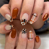 24pcs/Set Thanksgiving Plaid Pumpkin Press-On Nails