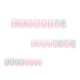 24pcs/Set Short Blue Floral Ombre Top in Pink and White Press-On Nails