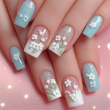 24pcs/Set 3D Flower Beauty White Gradient Press-On Nails